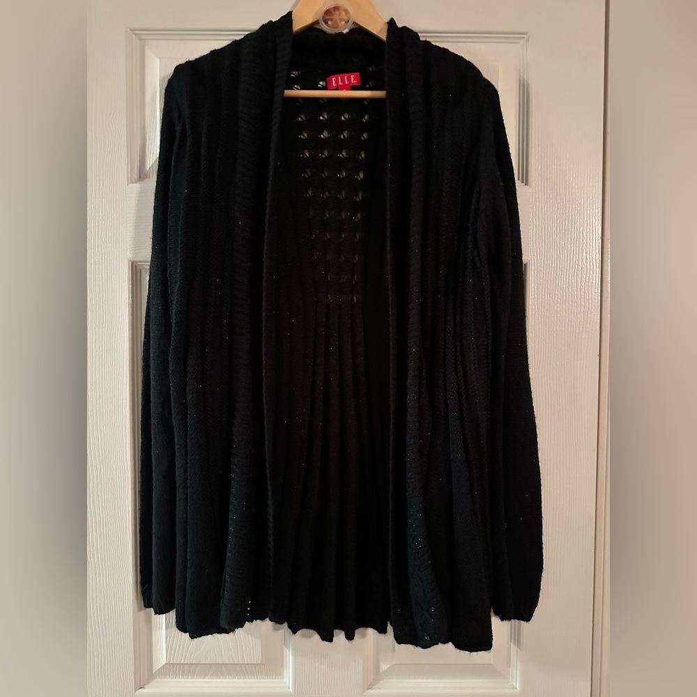 Elle Womens Size M Elegant Black  Open Front Cardigan.